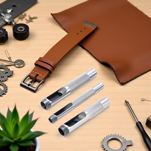 3 Pcs Steel Grommets Hole Punch, Steel Hollow Leather Punch Set, 3-Piece Set (1/4, 3/8, 1/2 inch) for Watch Cloth Belt Gaskets w/Storage Bag