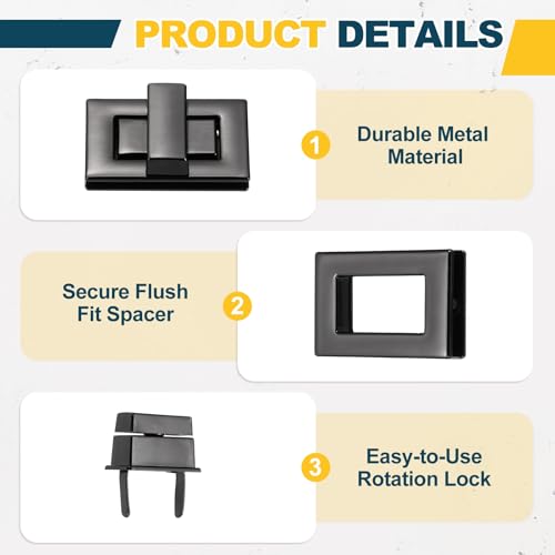 M METERXITY 4Pcs Purse Twist Lock (1.26 x 0.79 Inches, Black)- Rectangular Purse Closure Twist Turn Lock Clasp Metal Clip Hardware Apply to DIY Handbag/Purse/Wallet/Leather Craft - color: Black, size: 1.26 x 0.79"
