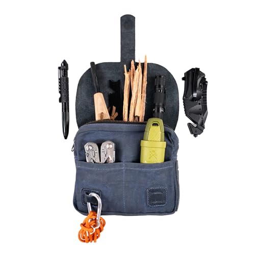 Hide & Drink, Survival Camping Pouch, Belt Loop, Rustic and Handy Tool Bag, Weather Resistant Outdoor Accessories, Traveling Essentials, Waxed Canvas, Handmade - color: Blue Mar