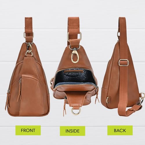 Antik Kraft Tasha Crossbody Sling | Vegan Leather Crossbody Bag for Women with 16-20" Strap | Sling Bags for Women - color: Tan