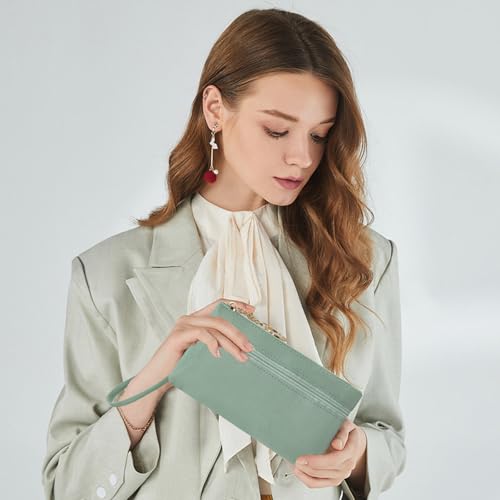 LJCZKA Leather Wristlet Wallet for Women Men Large Capacity Clutch Handbags Purses Long Cellphone Credit Card Holder Pocket Bag with Wrist Strap, Keychain (Green) - color: Green