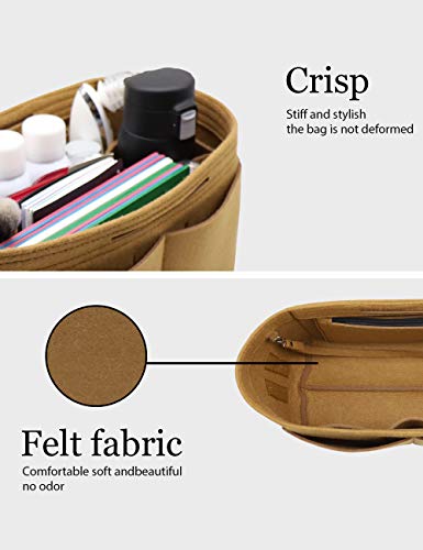 LEXSION Felt Purse Organizer Insert Zipper Pocket with Two Removeable Bottle Holder - color: Brown, size: Large