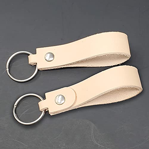 Natural Leather Keyring-Keychain-Key Fob 10 pack – Hardware Included-Decorating Ready for Laser or Machine Engraving, Stamping, Painting – Made in USA