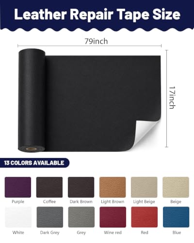 BOUYEER Leather Repair Patch Tape Kit,Self Adhesive Leather Repair for Sofa，Car Seat,Office Chair,Furniture,Jacket,Waterproof Strong Adhesive Vinyl Repair Kit. 17 in x 79 in,Black - color: Black, size: 17 in x 79 in