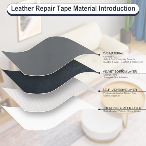 Leather Patches for Furniture,Self Adhesive Leather Repair Patch,Leather Patch Tape kit for Couch,Car Seat,Motorcycle seat,Loveseat (Grey, 3.1"x 60"(Fine-Grained)) - color: Grey, size: 3.1"x 60"(Fine-Grained)