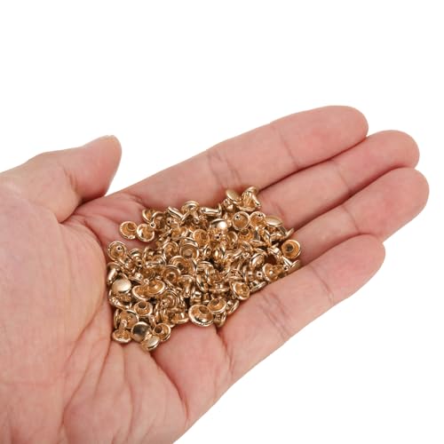 HARFINGTON 100 Sets Double Cap Leather Rivets, 6x6mm Round Cap Tubular Metal Studs Leather Crafting Rivets for Fabric Belt Pet Collar Boot Bag Repair and Decoration, Light Gold - color: Light Gold, size: 6x6mm