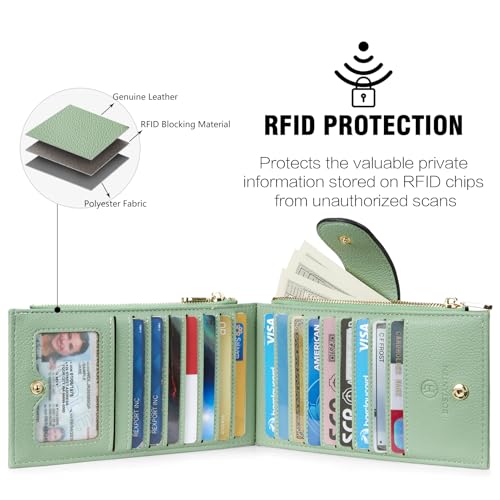 BOSTANTEN Leather Womens Wallet Large RFID Blocking Slim Card Holder - color: 2-Green