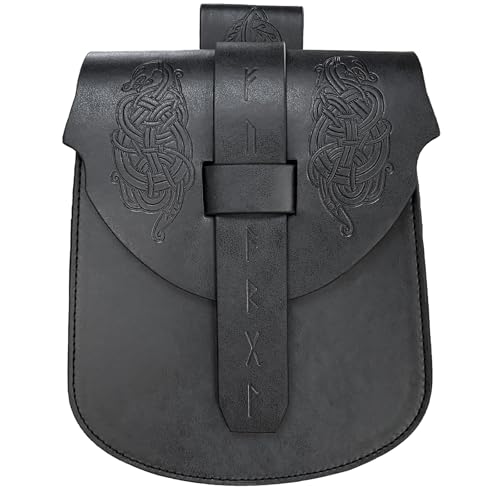 HiiFeuer Viking Embossed Snakes Belt Pouch, Snakes Faux Leather Waist Bag | Black B,black medieval pouch, Snakes, Adjustable, ren fair belt bag, Cosplay, Viking Belt Pouch, LARP - color: Black B