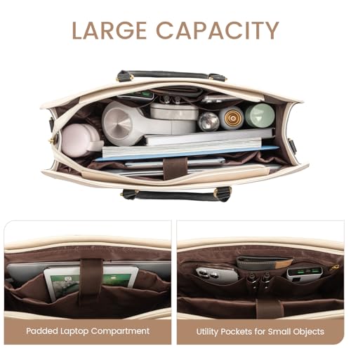 LOVEVOOK Laptop Bag for Women, 15.6 Inch Laptop Tote Bag, Vintage Leather Work Bags for Women, Waterproof Computer bag with Clutch Purse, Large Capacity Briefcase, Business Office Bag | Two-piece set - color: Black - Dark Gray - Beige, size: 15.6 inch