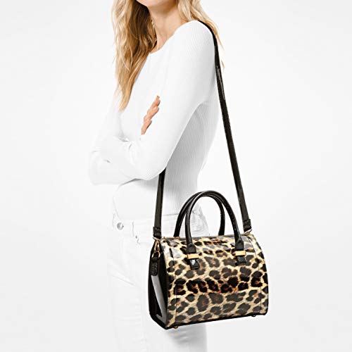 Shiny Patent Faux Leather Handbags Barrel Top Handle Purse Satchel Bag Shoulder Bag for Women - color: Leopard