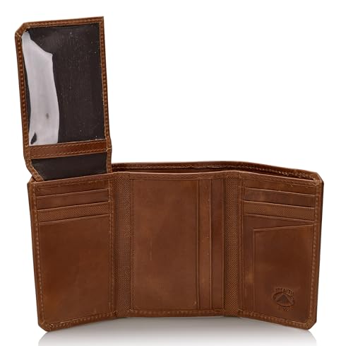 Stealth Mode RFID Blocking Leather Trifold Wallet for Men – Mens Trifold Leather Wallet with Flip Up ID Window, 11 Card Slots, Hidden Pockets, Divided Billfold – Gift Box Included (Brown Crunch) - color: Brown Crunch