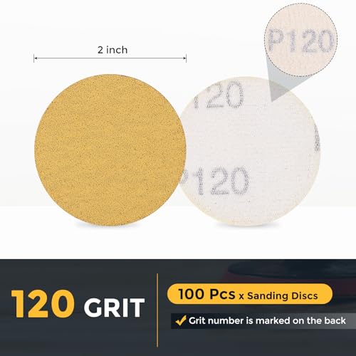 HARFINGTON 100 Pcs 2 Inch Sanding Discs 120 Grit Yellow Aluminum Oxide - size: 2 Inch(120 Grit)