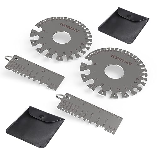 YESWELDER Round Dual Sided Metal Sheet Gage & Thickness Gauge | Stainless Steel, Wire Welding Gauge, 2-Packs, leather package