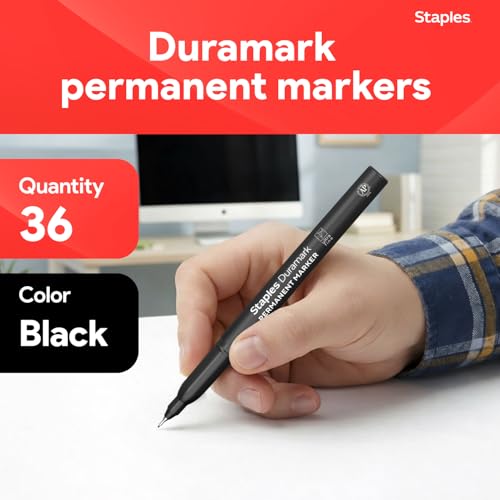 Staples Duramark Permanent Markers, Ultra Fine Tip, Black, 36-Pk | Precision markers for detailed writing, labeling, and office documentation. - color: Black, size: 36 Pack, style: Ultra Fine