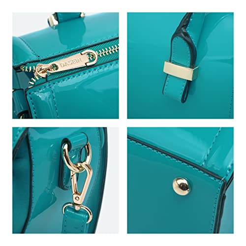 Shiny Patent Faux Leather Handbags Barrel Top Handle Purse Satchel Bag Shoulder Bag for Women - color: Blue