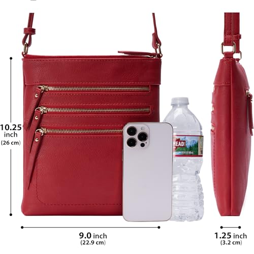 Solene Crossbody Bag Functional Multi Pocket Messenger Purse Top Zip Closure Shoulder Handbag With Adjustable Strap - color: Red