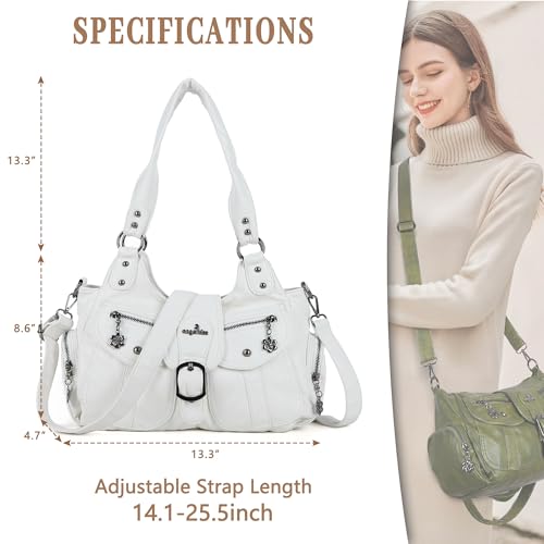 Angel Kiss Hobo Bags for Women Vegan Leather Shoulder Purses and Handbags Ladies Roomy Tote Bags Purse with Crossbody Strap - color: White