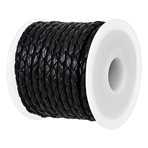 GENIQUE Real/Genuine Round Braided Leather Cord String Rope Folded, Leather Rope for Crafts, Jewelry Making, Necklace, Bracelets (5 Metres) (3mm, Black Distressed) - color: Black Distressed, size: 3mm