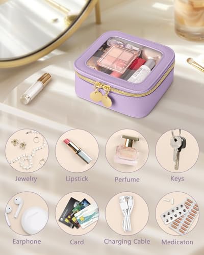 Soimeat Mini Makeup Bag, Small Makeup Bag for Purse, Waterproof Clear Makeup bag, Leather Cosmetic Bag, Square Make Up Bag Pouch, Toiletry Bag for Travel, Car and Women, Purple - color: Purple, size: Mini