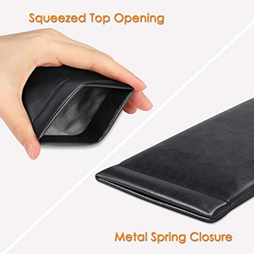 FINTIE Soft Eyeglasses Case with Cleaning Cloth, Squeeze Top Glasses Pouch | Sunglasses Eyewear Bag, Vegan Leather, For Reading /Prescription Glasses Storage, For Women Daily Carry - color: Black