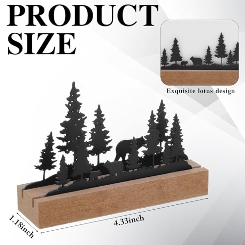 CroBlissful 2 Pcs Bear Business Card Holders for Desk, Wood&metal Black Cabin Bear Forest Silhouette Business Card Display Stand for Home Office - size: Wood, style: Bear
