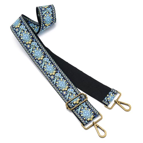 ZOOEASS Bronze Buckles Purse Strap, 2" Wide Crossbody Handbag Strap Adjustable Replacement Shoulder Strap Vintage Embroidery - color: 5cm-color19