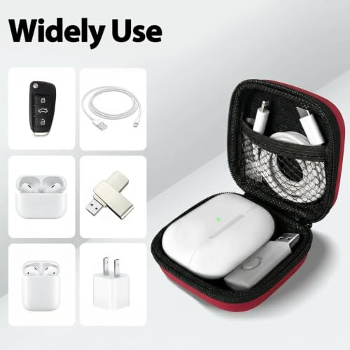 Square Earbud Case with Carabiner, Portable Small Carrying Pouch for Wired/Wireless Earphones, EVA Travel Organizer Box for Charging Cables, USB Flash Drives, SD Cards, Red - color: B91-Red