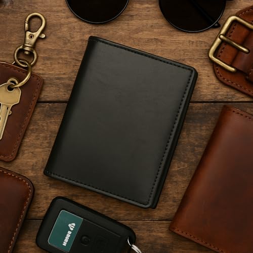 RFID Genuine Leather Trifold Badge Holder Wallet Black, Police Badge Holder