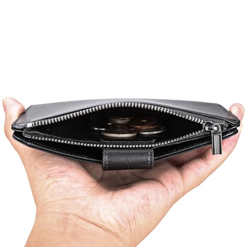 Polare Leather Passport Holder RFID Blocking Travel Bifold Wallet - color: Black with Zipper Pocket