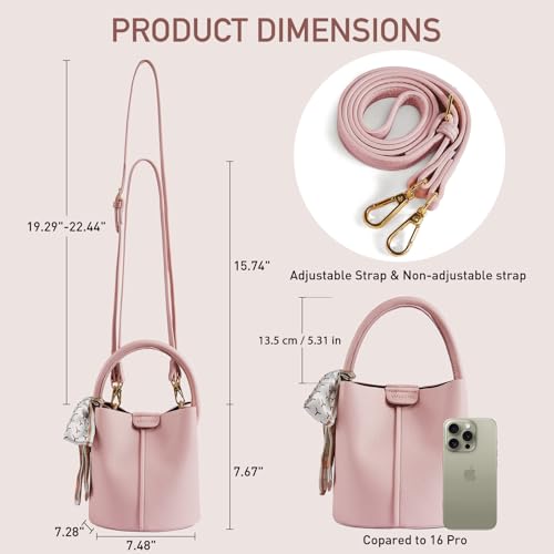 Mini Bucket Bags for Women, Vegan Leather Small Crossbody Purse with Removable Straps Trendy Top Handle Shoulder Straps - color: Pink