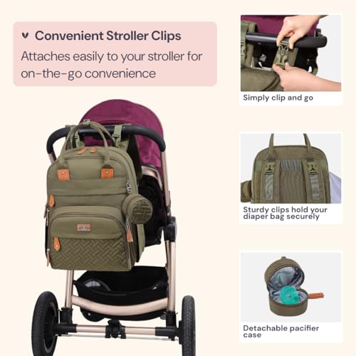 BabbleRoo Diaper Bag Backpack - Baby Essentials Travel Tote - Multi Function Water Resistant Diaper Bag, Travel Essentials Baby Bag with Changing Pad, Stroller Straps & Pacifier Case - Army Green - color: Army Green, size: Large