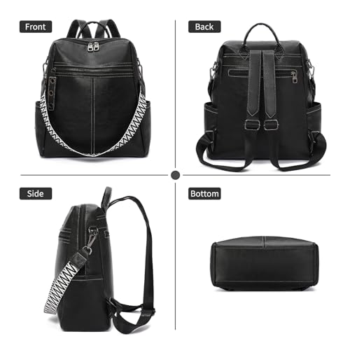 GAEKEAO Backpack Purse for Women PU Leather Travel Backpack Purses Fashion Designer Ladies Anti-theft Shoulder Bags Black - color: Black