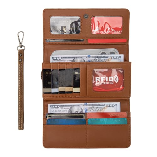 Montana West Wristlet Wallets for Women Western Trifold Wallet Purse with Card Holder MW1340-W002BR - color: Embossed-Brown