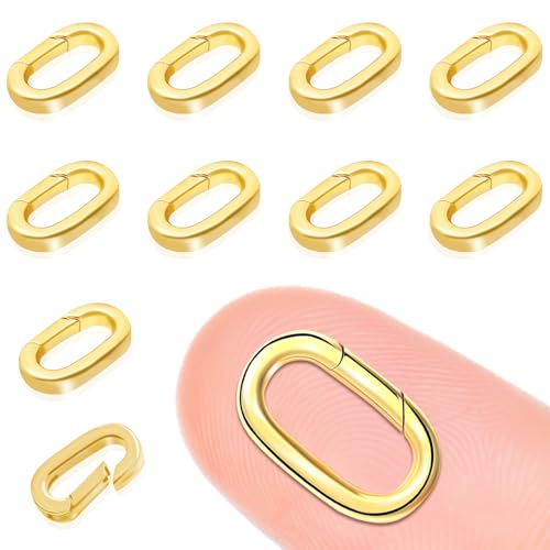 10PCS Oval Clasp Carabiner Necklace Connector Stainless Steel Spring Clasps Bracelet Closures Keychain Lock Clasps Necklaces Clips Key Ring Bracelets Shortener for Jewelry Finding DIY Making Kit (A15) - color: 10PCS - Gold, size: Large (0.75*0.44in / 19.2