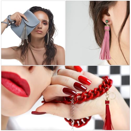 uxcell PU Leather Tassels 6" Keychain Tassel Charm Black 10pcs | Tassel Purse Charm with Lobster Swivel Handbag Phone Straps DIY Crafts for Jewelry Making - color: Black