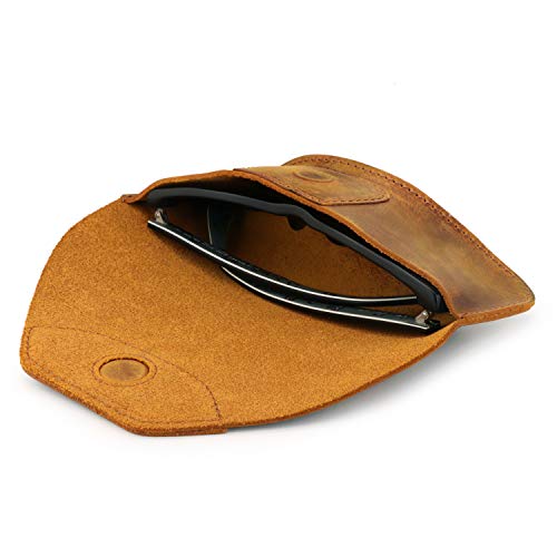 Londo Genuine Leather Case for Eyeglass, Sunglasses, Goggles and Spectacles with Magnetic Closure - color: Camel