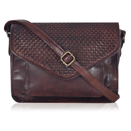 Ozora Genuine Leather Crossbody Purse for Women, Shoulder Bag - color: Brown Weaving