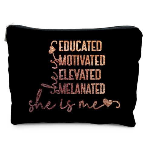 African American Positive Affirmations Makeup Bag for Women | Motivational Gifts for Women,Gold Glitter She Is Me Inspirational Black Woman Cosmetic Toiletry Bag Zipper Pouch - color: Positive affirmation