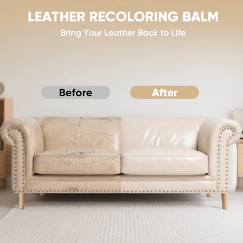 Leather Recoloring Balm, Leather Couch Repair Kit, Leather Restorer for Couches, Leather Scratch Repair, Leather Recoloring Balm for Faded & Scratched Leather Couches (Beige, 12 OZ) - color: Beige, size: 12 OZ