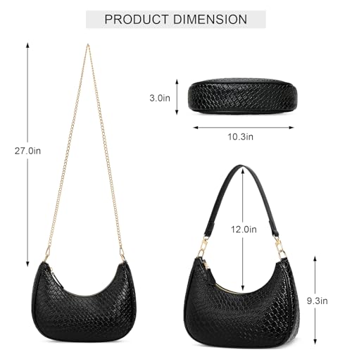 KKXIU Small Shoulder Bag for Women Mini Clutch Purses Cute Hobo Handbags | Classic Trendy Retro Underarm Crossbody Bag with Detachable Straps, Vegan Leather, Zipper Closure - color: B-black