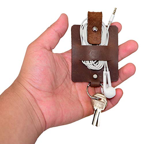 Hide & Drink, Thick Leather Keychain Cable Holder/Cord Organizer/Charger/Phone Accessories/Travel Essentials, Handmade Includes 101 Year Warranty :: Bourbon Brown