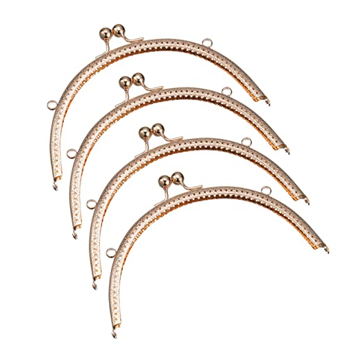 uxcell 4pcs Metal Purse Frame, 8" Kiss Lock Clasp Frame Rectangle Embossed Clutch Frame Handles for Coin Purse Sewing Wallets Bags Making DIY Craft, Gold - color: Gold, size: 8"