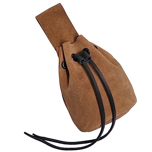 Drawstring Belt Bag Renaissance Costume Accessories Medieval Suede Leather Purse Viking Coin Jewelry Pouch Waist Bag for LARP, Festivals, Renfaire, Reenactments Brown- 5" x 6" - style: Tortilla Brown- 5" X 6"