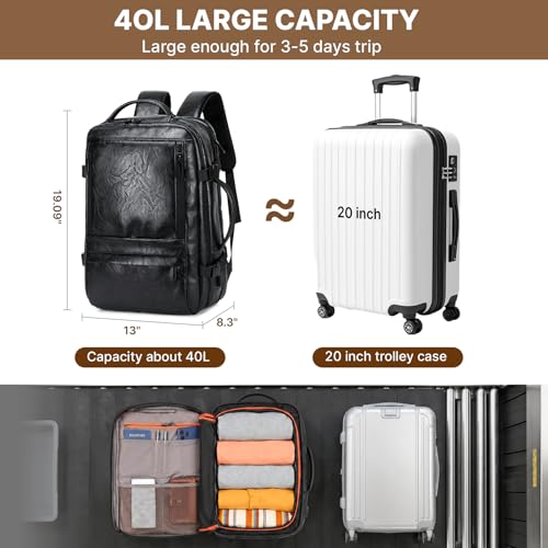 Carry On Backpack, 40L Expandable Travel Backpack, Black | Airline Approved, Laptop Compartment, Water Resistant, Business Travel Bags, Men Women Weekend Trip - color: Black