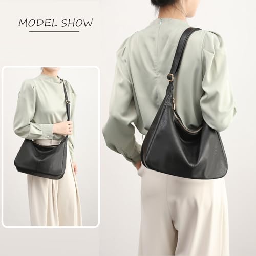 Hobo Bags for Women Foldable Shoulder Handbag CrossBody Purse | Adjustable Strap, 6 organized pockets, Crescent Tote Bag, Cute Slouchy Underarm Bag, Fits 12.9" iPad Pro - color: Black
