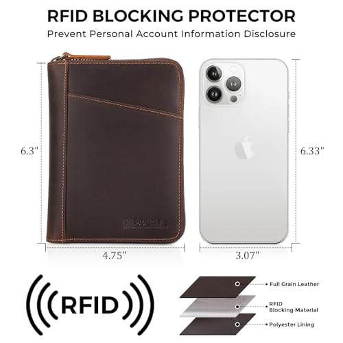 Polare Full Grain Leather Dual Passport Wallet and RFID Blocking Bifold Passport Cover Travel Document Organizer Holder 2 Passports (Dark Brown)