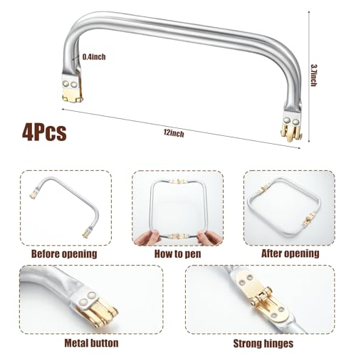 MorningRo 4 Pcs 8" Metal Purse Frame Rectangle Lock Frame Kiss Lock Clasp Purse Hardware Replacements for DIY Sewing Bag Clutch Crafts Making Supplies | Rectangle Clutch Hardware, Sewing Craft Lock, DIY Handbag Clasp, Closure for Handmade Purse, Bag Makin