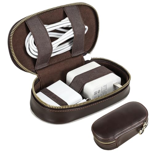 CONTACTS Full Grain Leather Electronics Organizer Small Cable Bag Handmade Tech Pouch Travel Organizer for Cable, Charger Cord