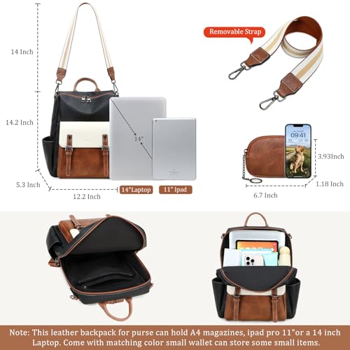 AGLOD Backpack Purse for Women PU Leather Back Packs Designer Ladies Shoulder Bag Fashion Faux Work Travel Handbags - color: Beige--black-brown