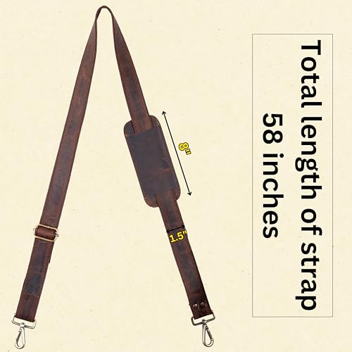 Bag Strap Replacement Genuine Leather 57" Adjustable Shoulder Strap | 1.5" wide for Messenger, Laptop, Camera, Travel, Lugagge Bags - color: Cinnamon Rustic Brown